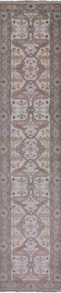 Ivory Turkish Oushak Hand Knotted Wool Runner Rug - 2' 7" X 12' 0" - Golden Nile
