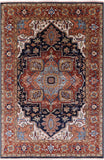 Blue Geometric Heriz Serapi Hand Knotted Wool Rug - 5' 11" X 8' 11" - Golden Nile