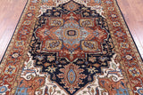 Blue Geometric Heriz Serapi Hand Knotted Wool Rug - 5' 11" X 8' 11" - Golden Nile