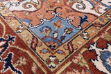 Blue Geometric Heriz Serapi Hand Knotted Wool Rug - 5' 11" X 8' 11" - Golden Nile