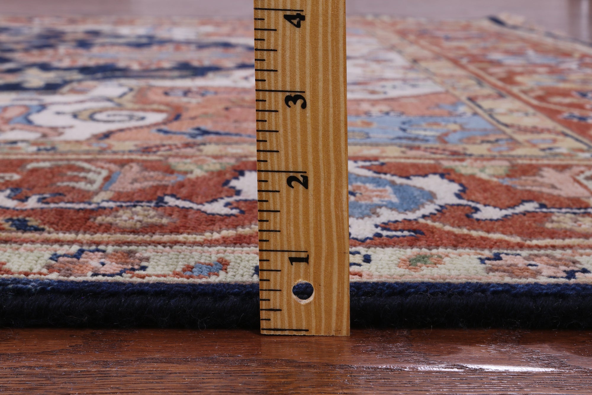 Blue Geometric Heriz Serapi Hand Knotted Wool Rug - 5' 11" X 8' 11" - Golden Nile