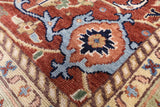 Blue Geometric Heriz Serapi Hand Knotted Wool Rug - 12' 0" X 14' 10" - Golden Nile