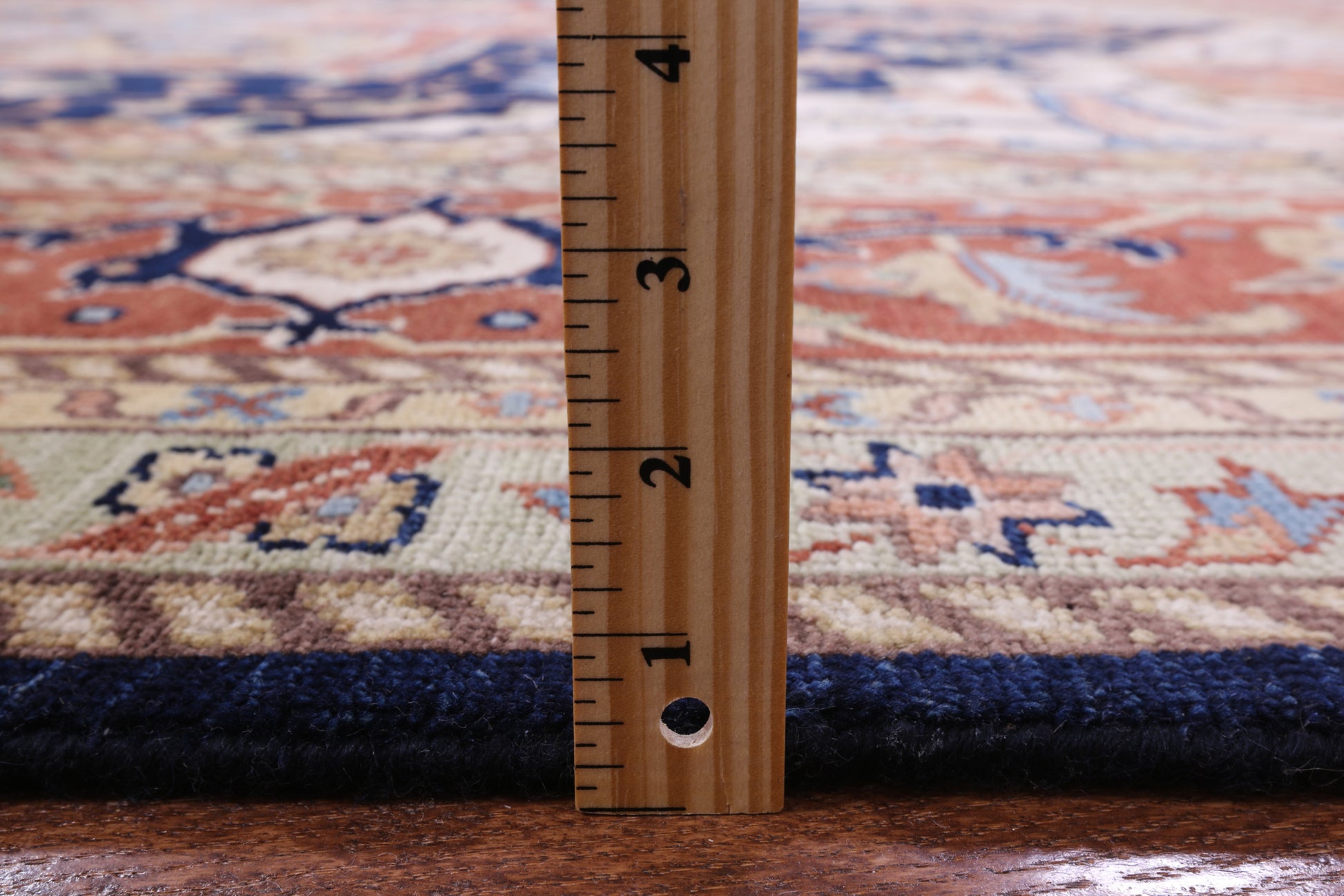 Blue Geometric Heriz Serapi Hand Knotted Wool Rug - 12' 0" X 14' 10" - Golden Nile