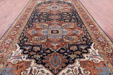 Blue Geometric Heriz Serapi Hand Knotted Wool Rug - 9' 0" X 17' 10" - Golden Nile