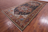 Blue Geometric Heriz Serapi Hand Knotted Wool Rug - 9' 0" X 17' 10" - Golden Nile