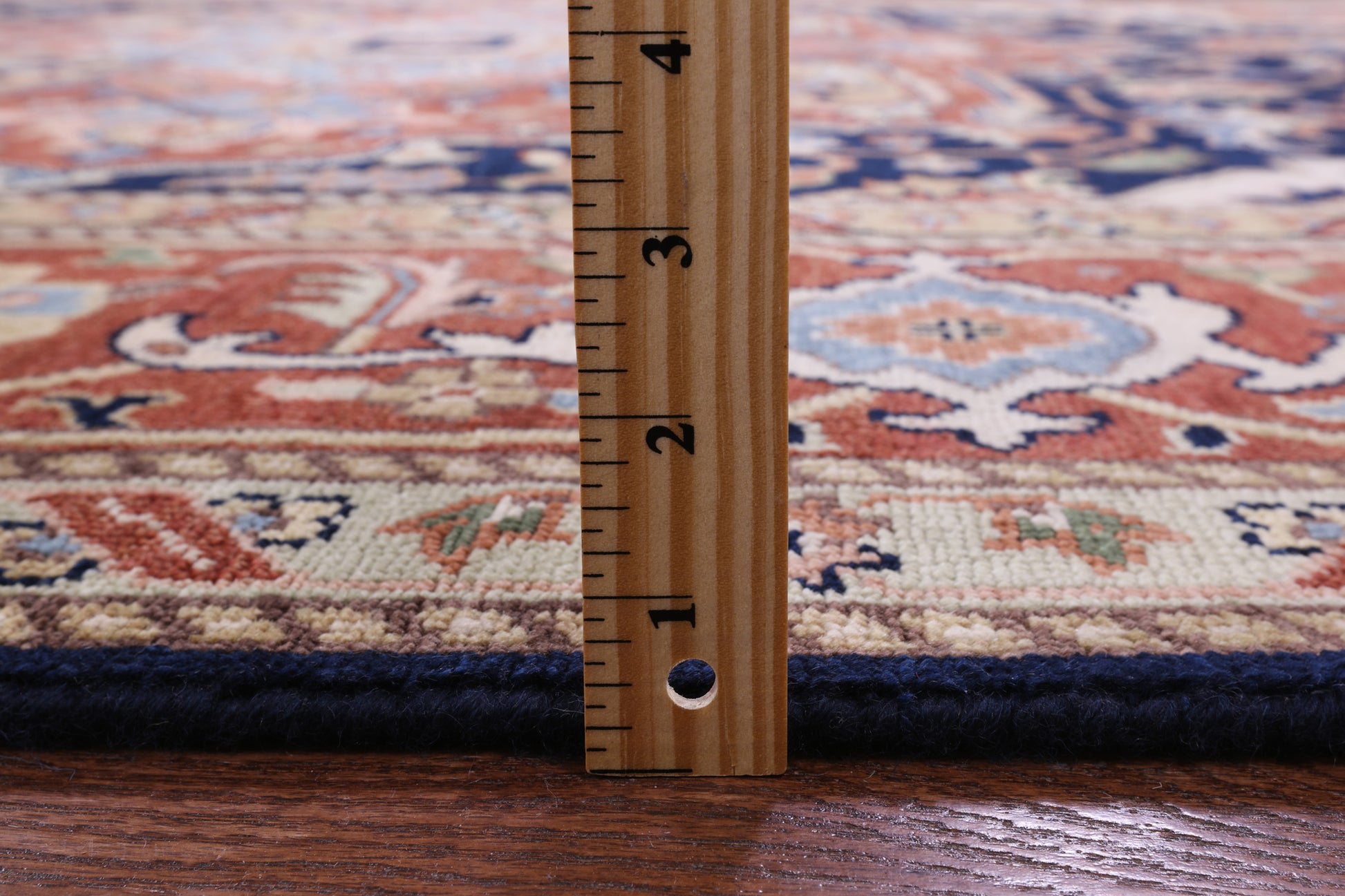 Blue Geometric Heriz Serapi Hand Knotted Wool Rug - 9' 0" X 17' 10" - Golden Nile