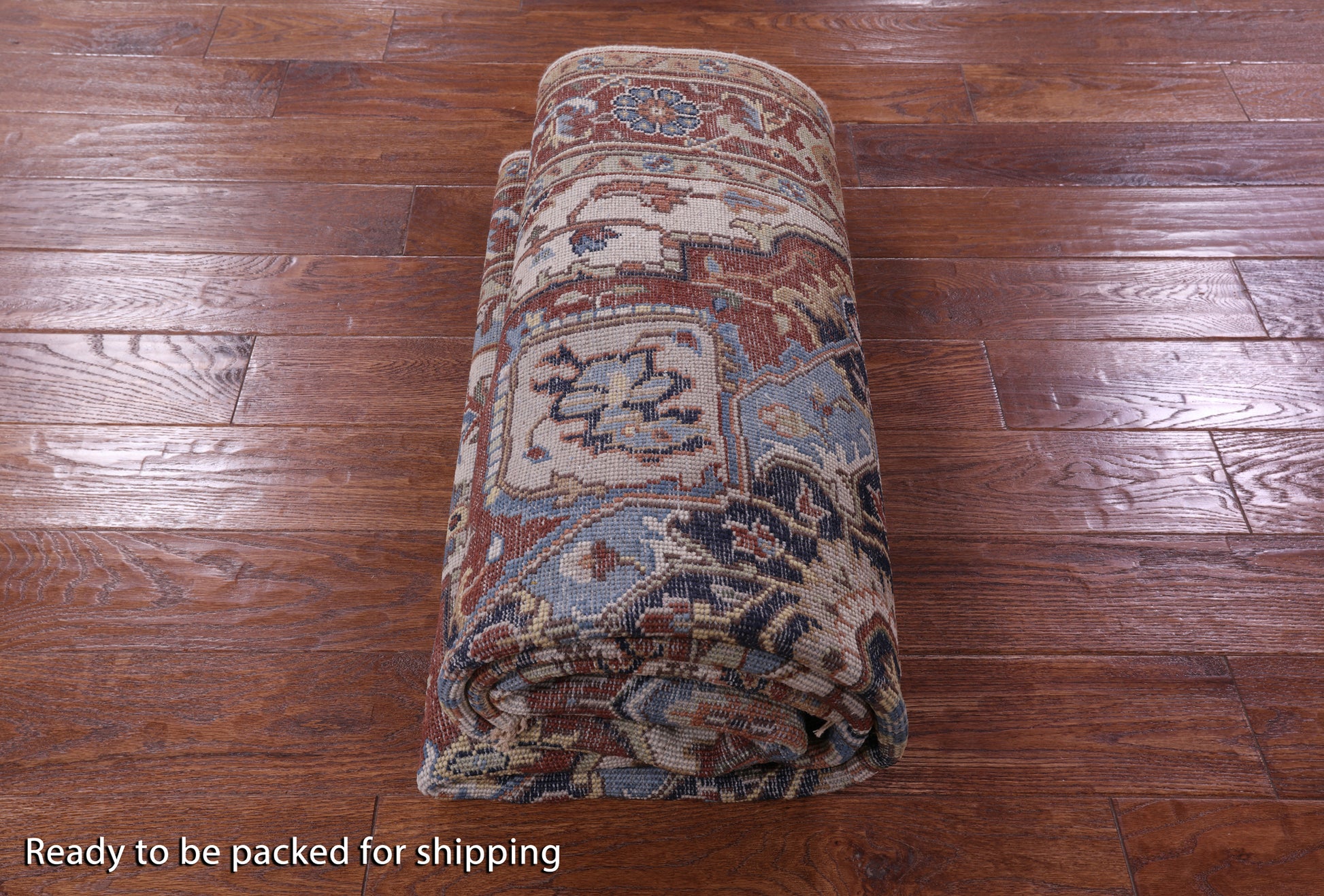 Ivory Geometric Heriz Serapi Hand Knotted Wool Rug - 5' 0" X 8' 0" - Golden Nile