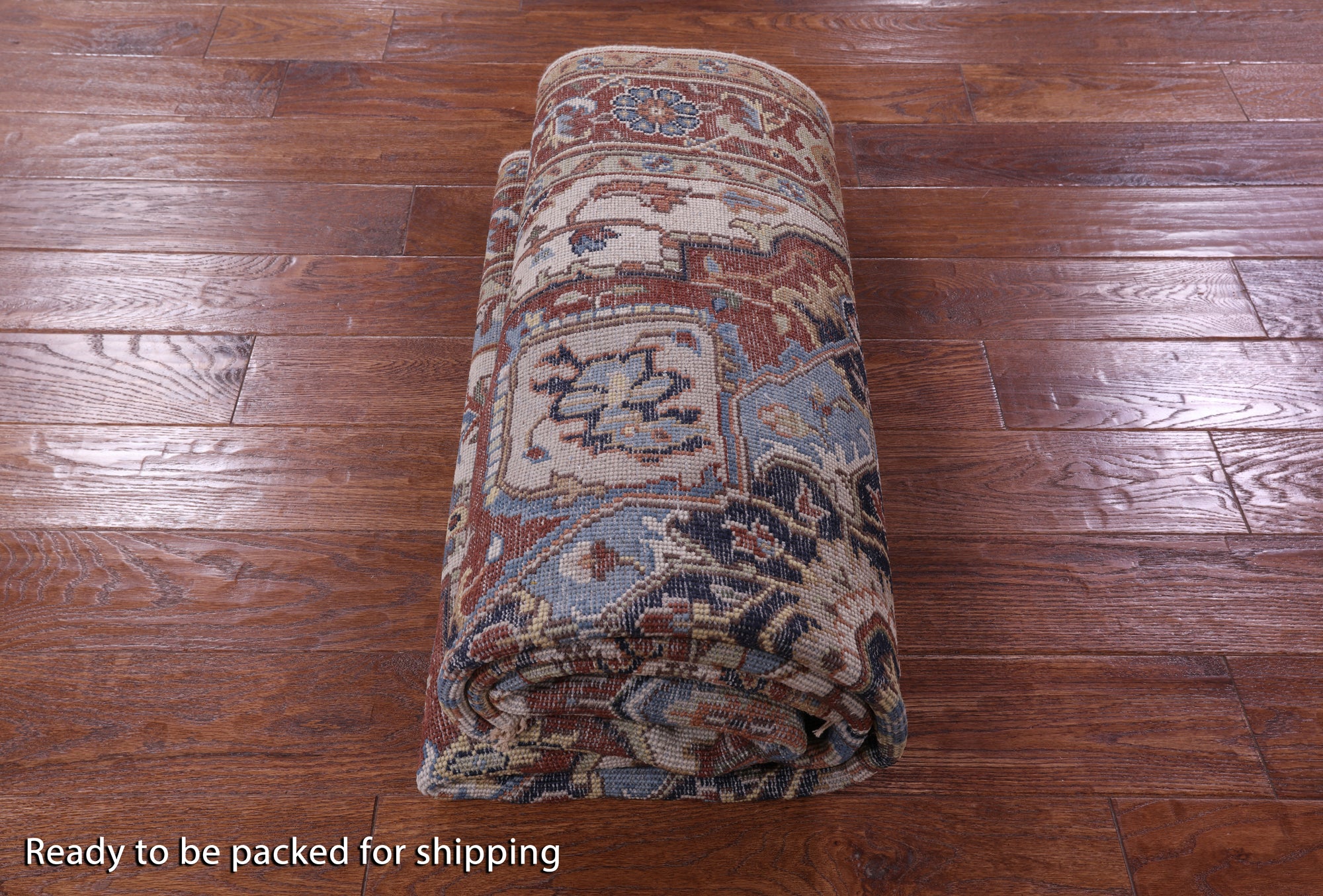 Ivory Geometric Heriz Serapi Hand Knotted Wool Rug - 5' 0" X 8' 0" - Golden Nile