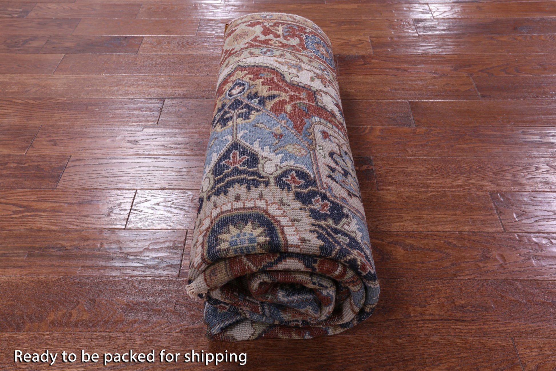 Ivory Geometric Heriz Serapi Hand Knotted Wool Rug - 5' 11" X 8' 11" - Golden Nile