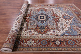 Ivory Geometric Heriz Serapi Hand Knotted Wool Rug - 8' 10" X 18' 0" - Golden Nile