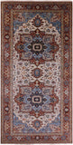 Ivory Geometric Heriz Serapi Hand Knotted Wool Rug - 8' 10" X 18' 0" - Golden Nile