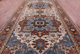 Ivory Geometric Heriz Serapi Hand Knotted Wool Rug - 8' 10" X 18' 0" - Golden Nile