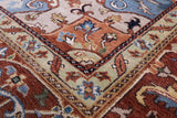 Ivory Geometric Heriz Serapi Hand Knotted Wool Rug - 8' 10" X 18' 0" - Golden Nile