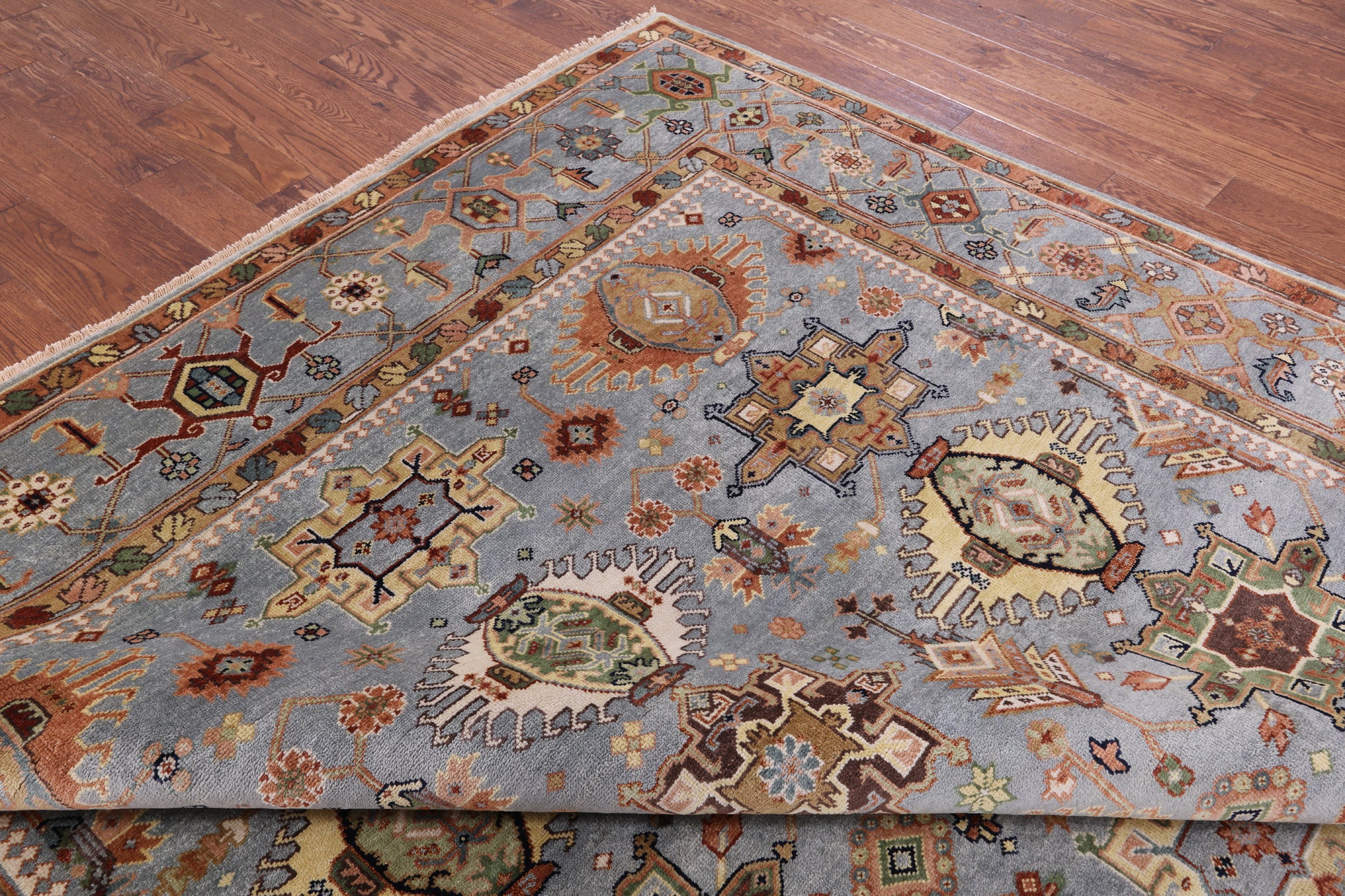 Geometric Heriz Serapi Hand Knotted Wool Rug - 8' 11" X 12' 3" - Golden Nile