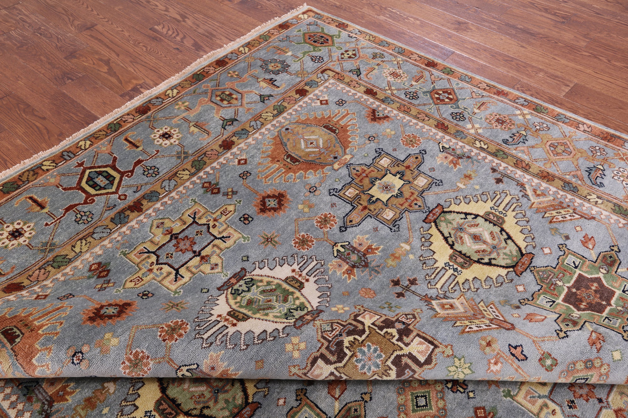 Geometric Heriz Serapi Hand Knotted Wool Rug - 8' 11" X 12' 3" - Golden Nile