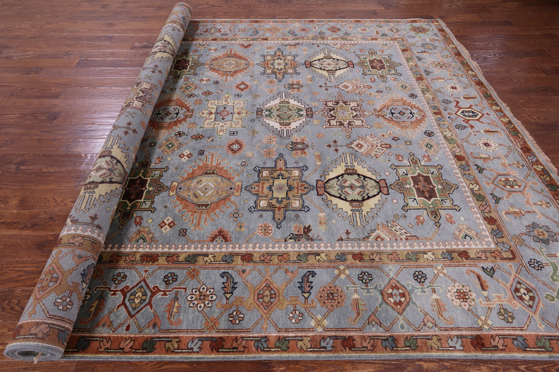 Geometric Heriz Serapi Hand Knotted Wool Rug - 8' 11" X 12' 3" - Golden Nile