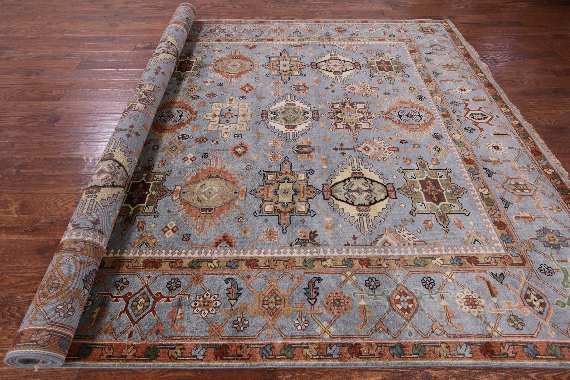Geometric Heriz Serapi Hand Knotted Wool Rug - 8' 11" X 12' 3" - Golden Nile