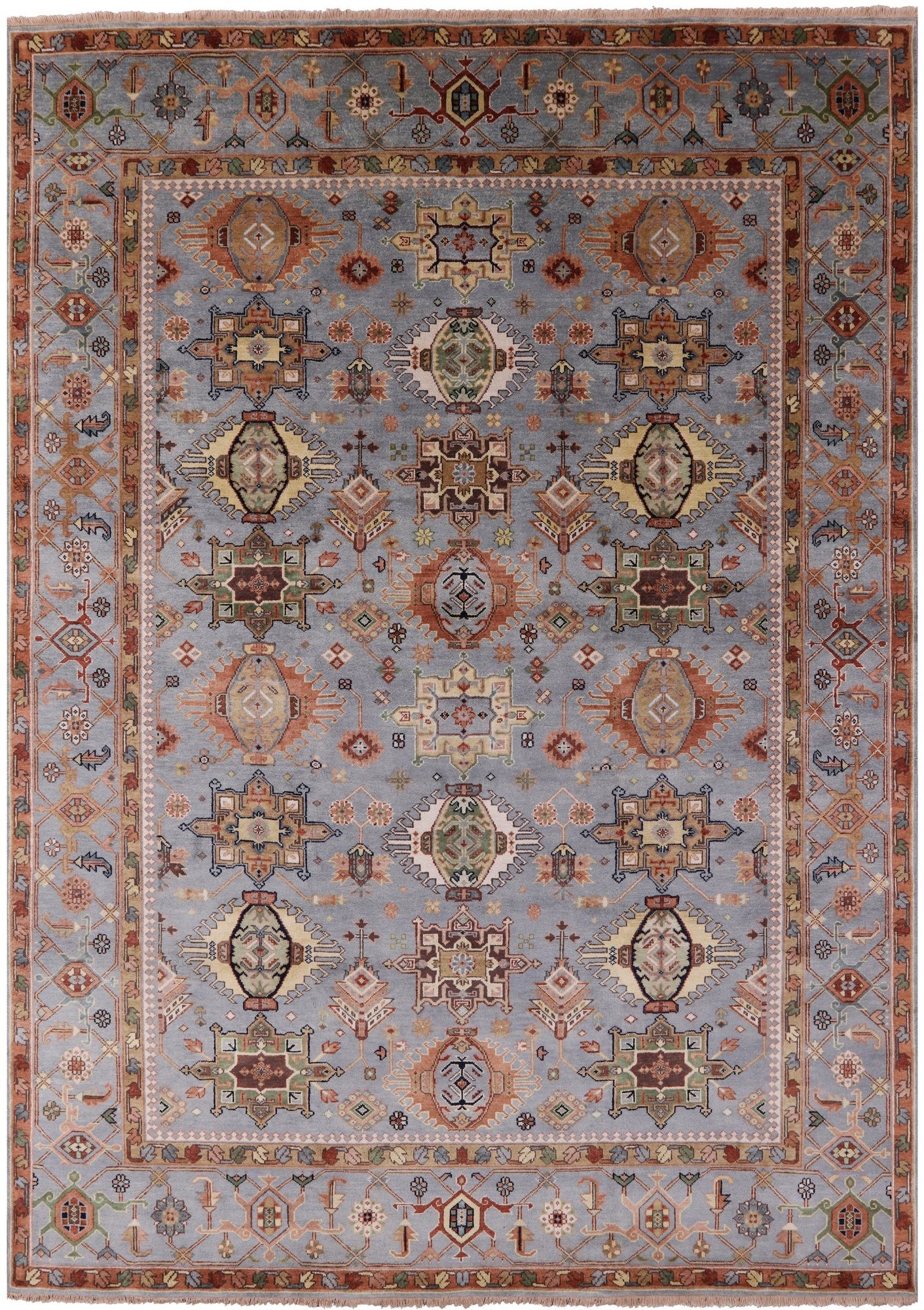 Geometric Heriz Serapi Hand Knotted Wool Rug - 8' 11" X 12' 3" - Golden Nile