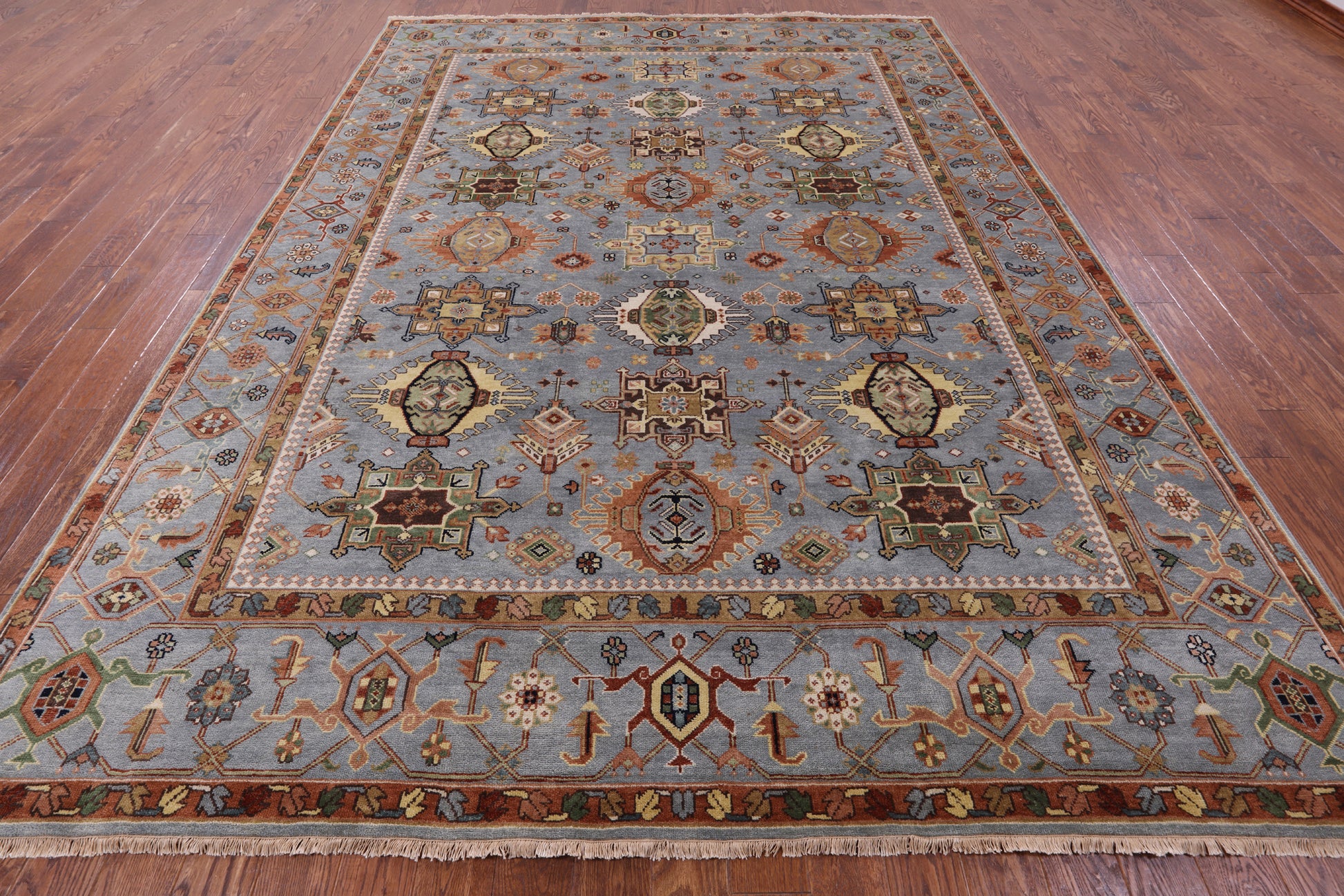 Geometric Heriz Serapi Hand Knotted Wool Rug - 8' 11" X 12' 3" - Golden Nile