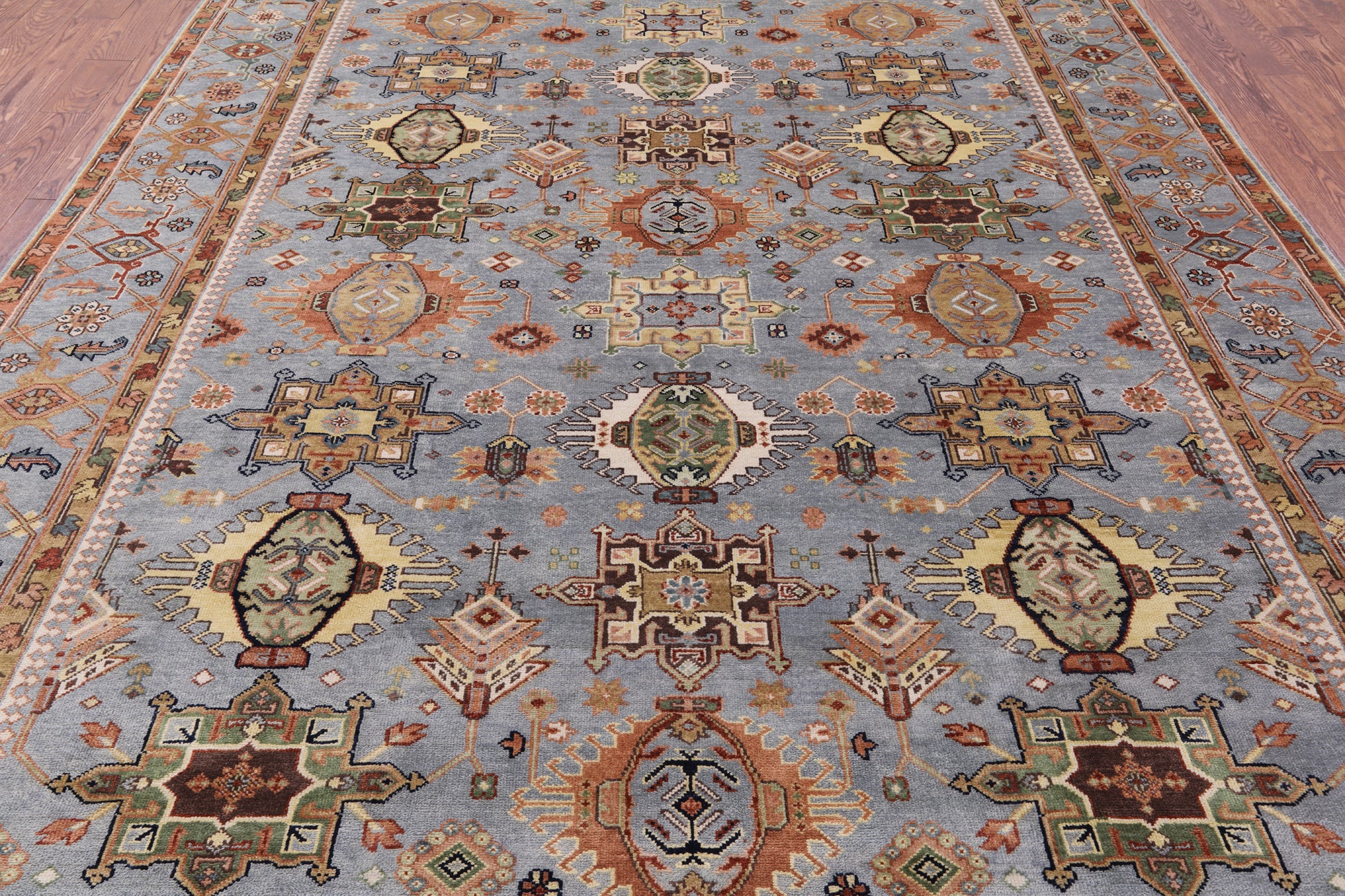 Geometric Heriz Serapi Hand Knotted Wool Rug - 8' 11" X 12' 3" - Golden Nile