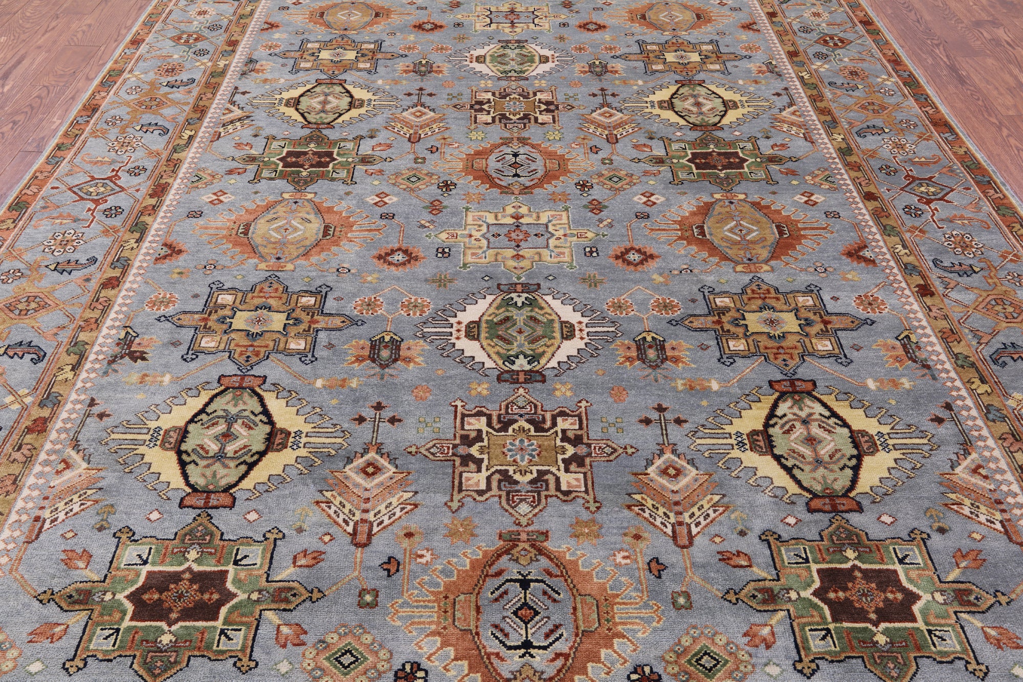 Geometric Heriz Serapi Hand Knotted Wool Rug - 8' 11" X 12' 3" - Golden Nile