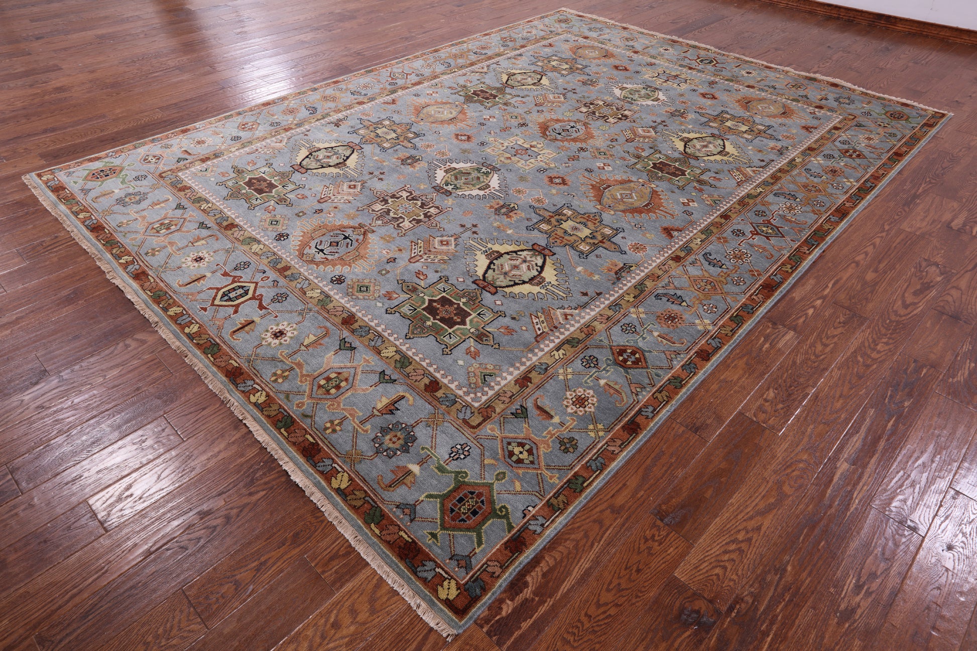 Geometric Heriz Serapi Hand Knotted Wool Rug - 8' 11" X 12' 3" - Golden Nile