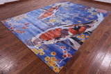 Fish Design Contemporary Hand Knotted Silk Rug - 8' 10" X 12' 0" - Golden Nile