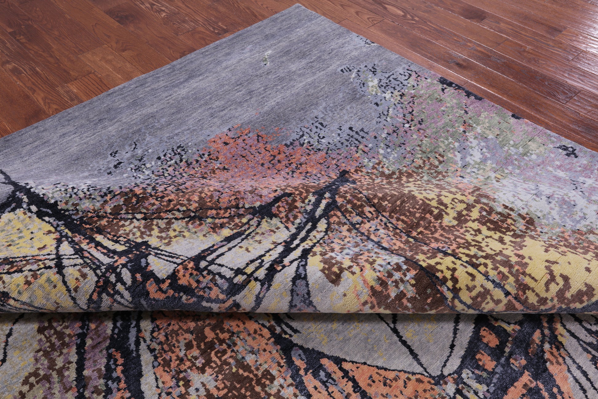 Sailing Ship Design Contemporary Hand Knotted Wool & Silk Rug - 9' 10" X 14' 2" - Golden Nile