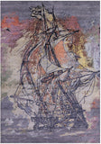 Sailing Ship Design Contemporary Hand Knotted Wool & Silk Rug - 9' 10" X 14' 2" - Golden Nile