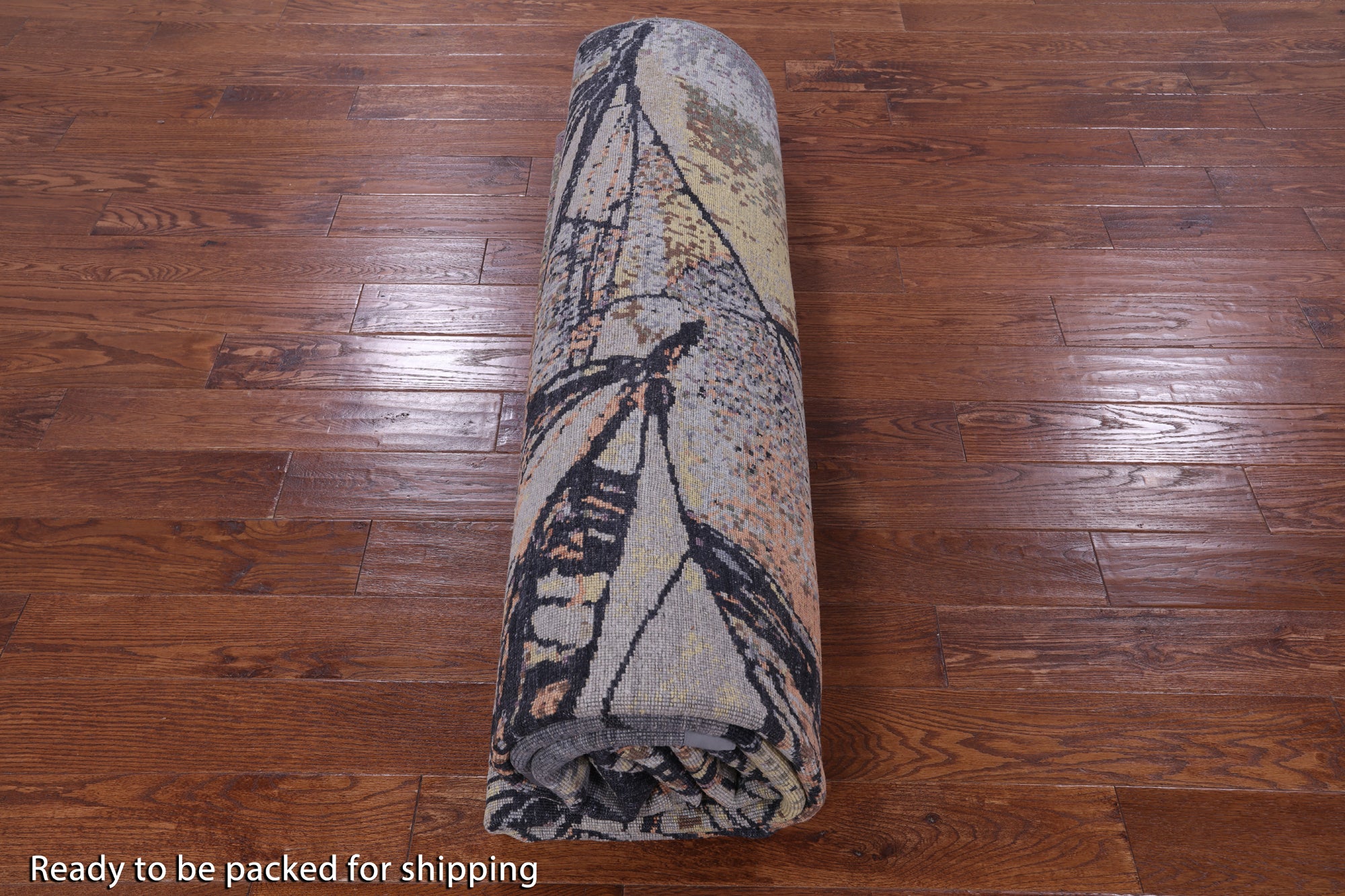 Sailing Ship Design Contemporary Hand Knotted Wool & Silk Rug - 8' 11" X 12' 1" - Golden Nile