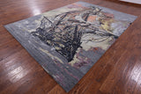 Sailing Ship Design Contemporary Hand Knotted Wool & Silk Rug - 8' 11" X 12' 1" - Golden Nile