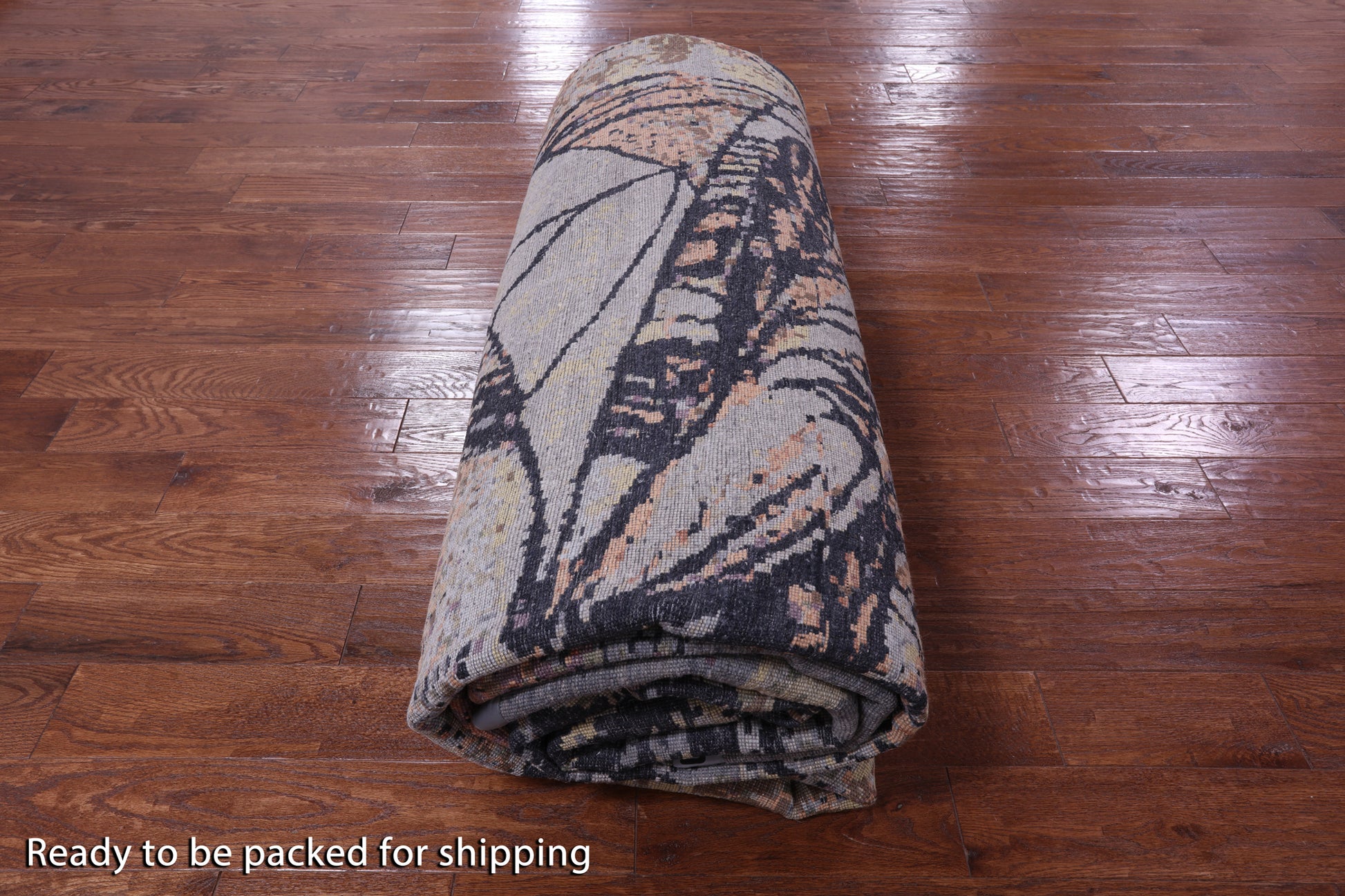 Sailing Ship Design Contemporary Hand Knotted Wool & Silk Rug - 12' 0" X 15' 4" - Golden Nile