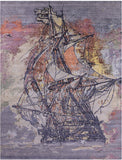 Sailing Ship Design Contemporary Hand Knotted Wool & Silk Rug - 12' 0" X 15' 4" - Golden Nile