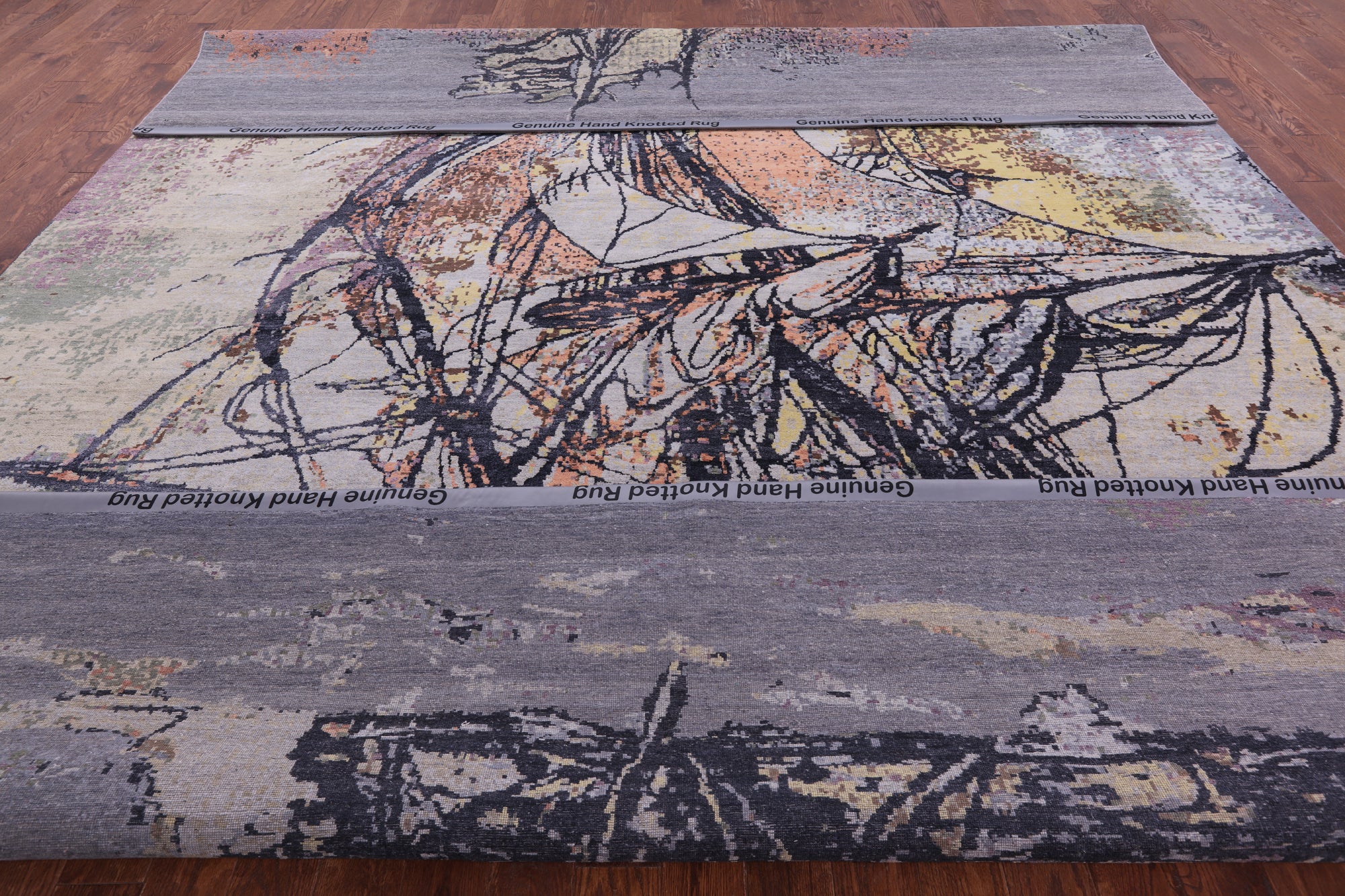 Sailing Ship Design Contemporary Hand Knotted Wool & Silk Rug - 12' 0" X 15' 4" - Golden Nile