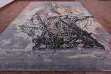 Sailing Ship Design Contemporary Hand Knotted Wool & Silk Rug - 12' 0" X 15' 4" - Golden Nile