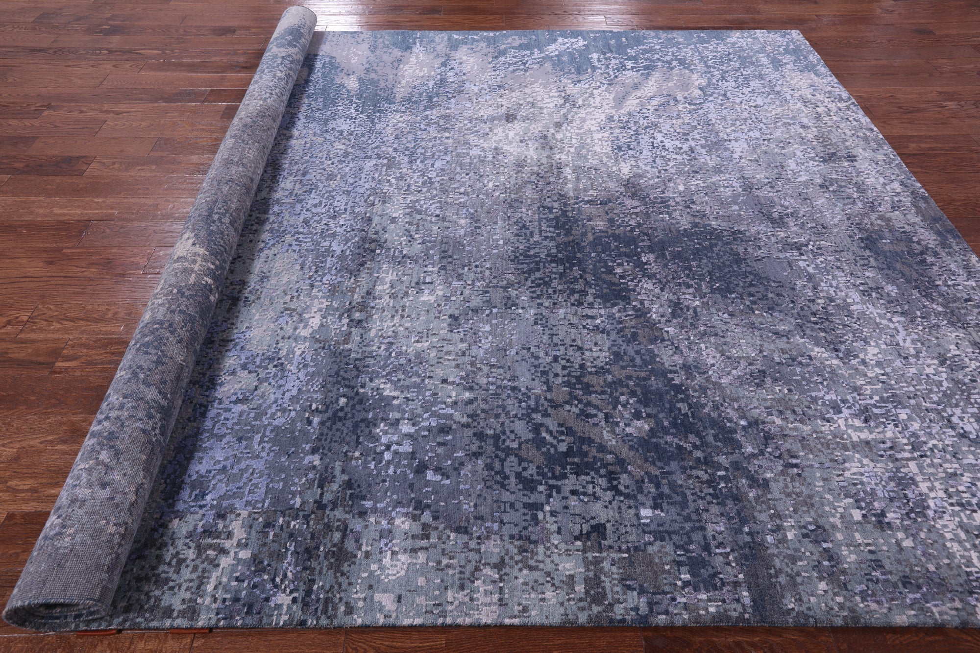Abstract Contemporary Hand Knotted Wool & Silk Rug - 8' 11" X 12' 0" - Golden Nile