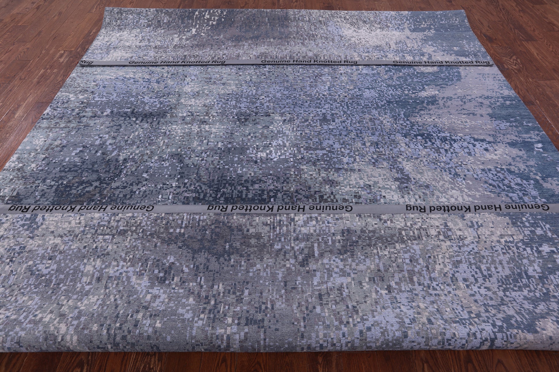 Abstract Modern Hand Knotted Wool & Silk Rug - 9' 11" X 14' 1" - Golden Nile