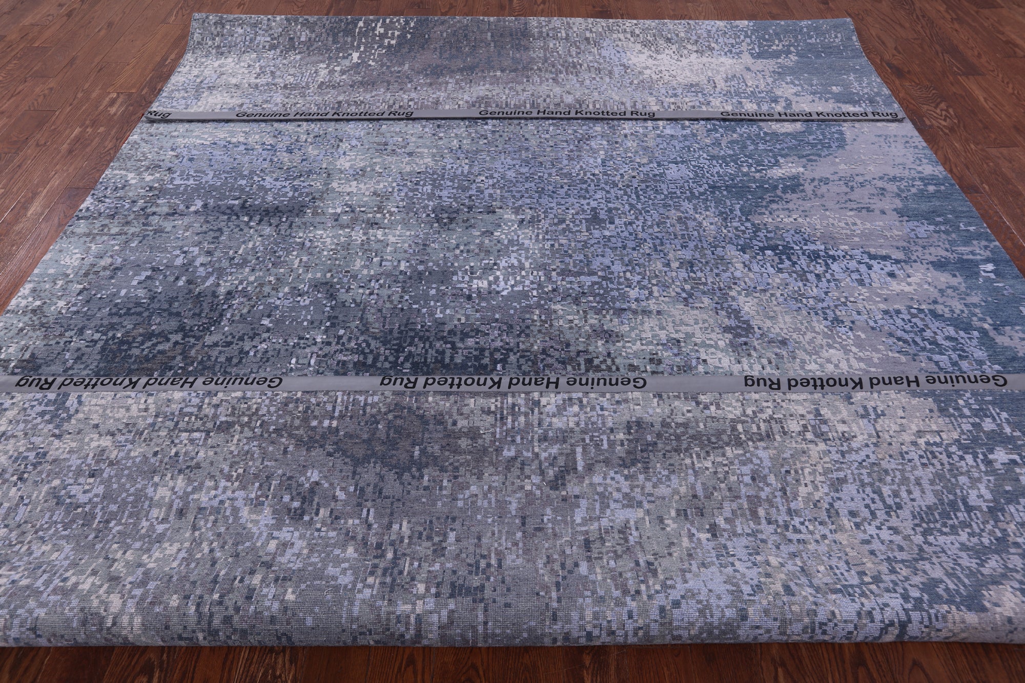 Abstract Modern Hand Knotted Wool & Silk Rug - 9' 11" X 14' 1" - Golden Nile