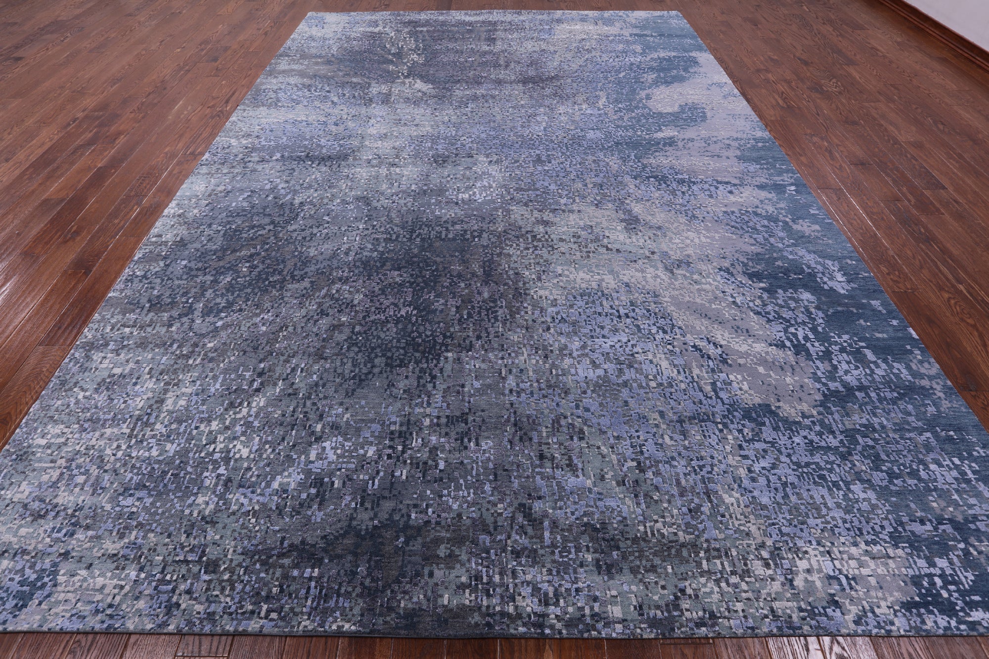 Abstract Modern Hand Knotted Wool & Silk Rug - 9' 11" X 14' 1" - Golden Nile