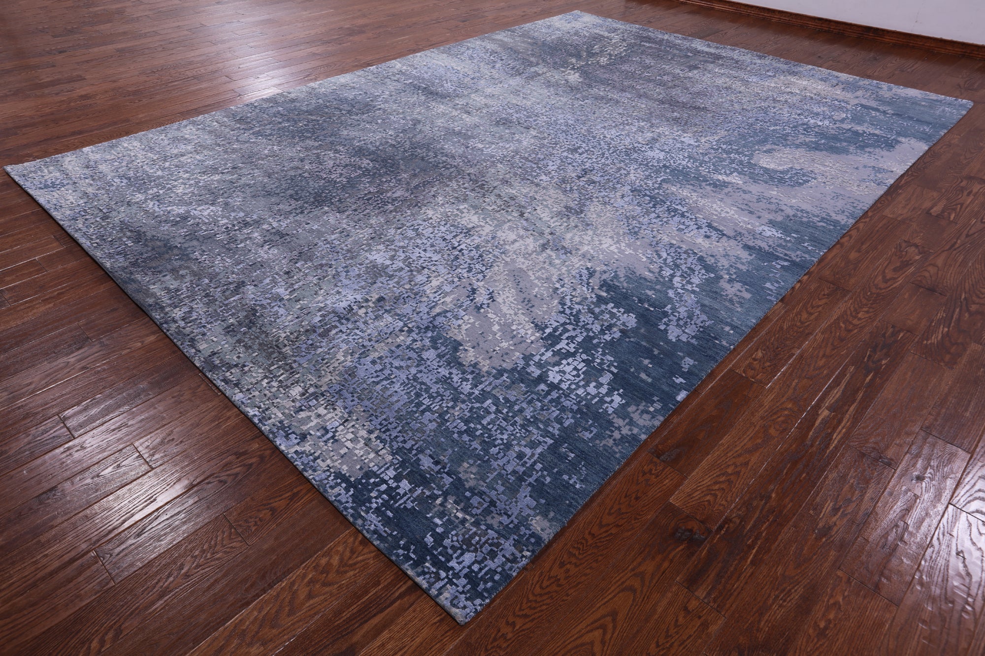Abstract Modern Hand Knotted Wool & Silk Rug - 9' 11" X 14' 1" - Golden Nile