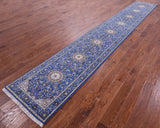 Blue Persian Nain Hand Knotted Wool & Silk Runner Rug - 2' 8" X 18' 1" - Golden Nile
