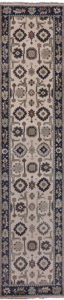 Ivory Turkish Oushak Hand Knotted Wool Runner Rug - 2' 7" X 11' 10" - Golden Nile