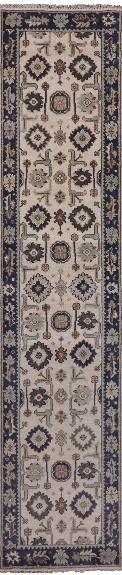 Ivory Turkish Oushak Hand Knotted Wool Runner Rug - 2' 7" X 11' 10" - Golden Nile