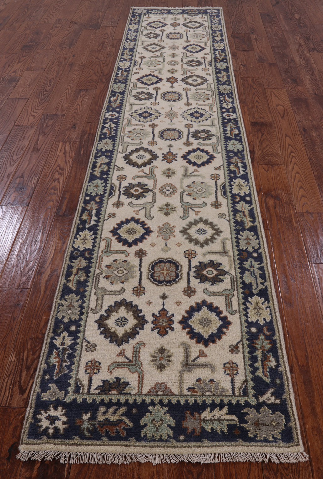 Ivory Turkish Oushak Hand Knotted Wool Runner Rug - 2' 7" X 11' 10" - Golden Nile