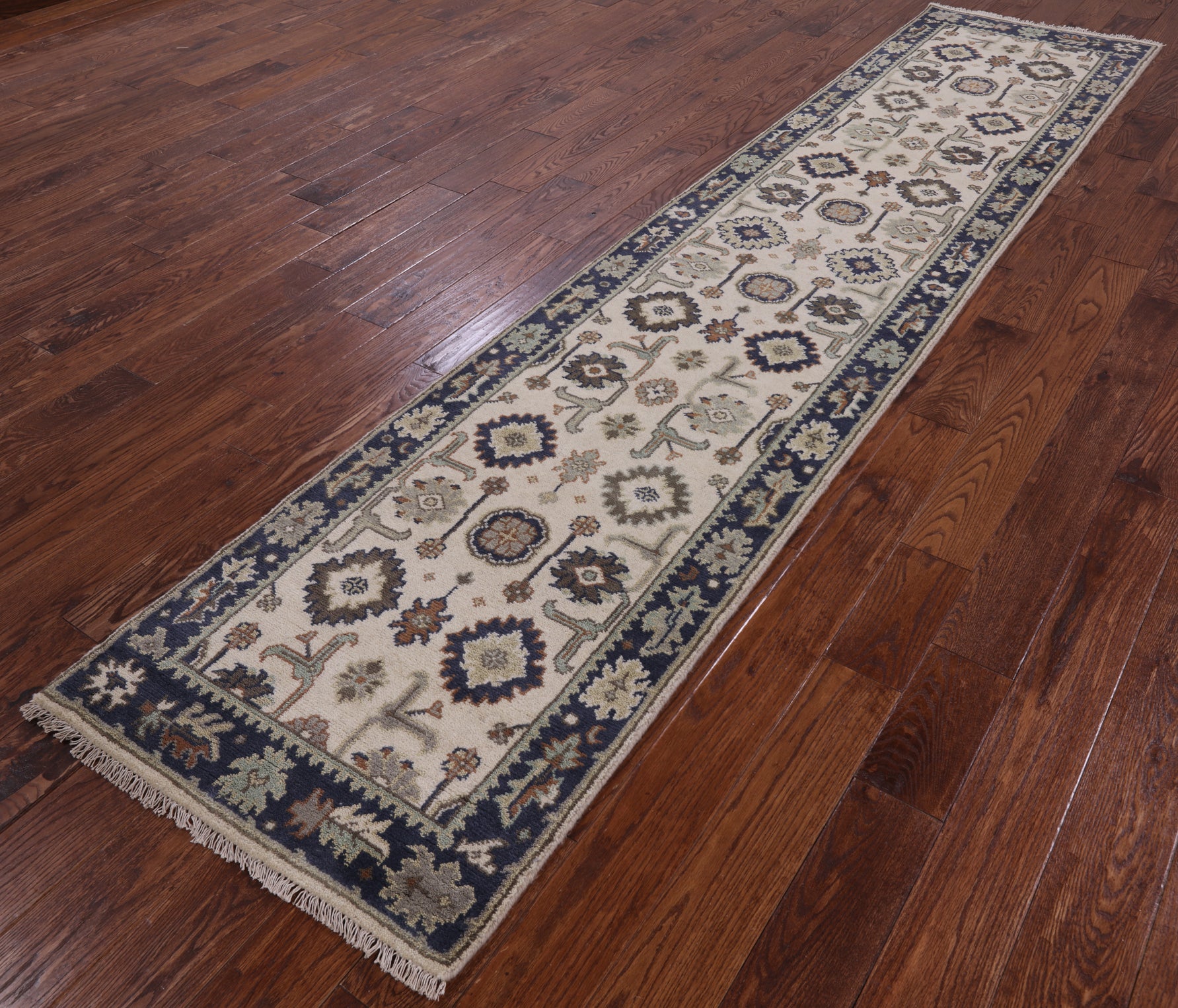 Ivory Turkish Oushak Hand Knotted Wool Runner Rug - 2' 7" X 11' 10" - Golden Nile