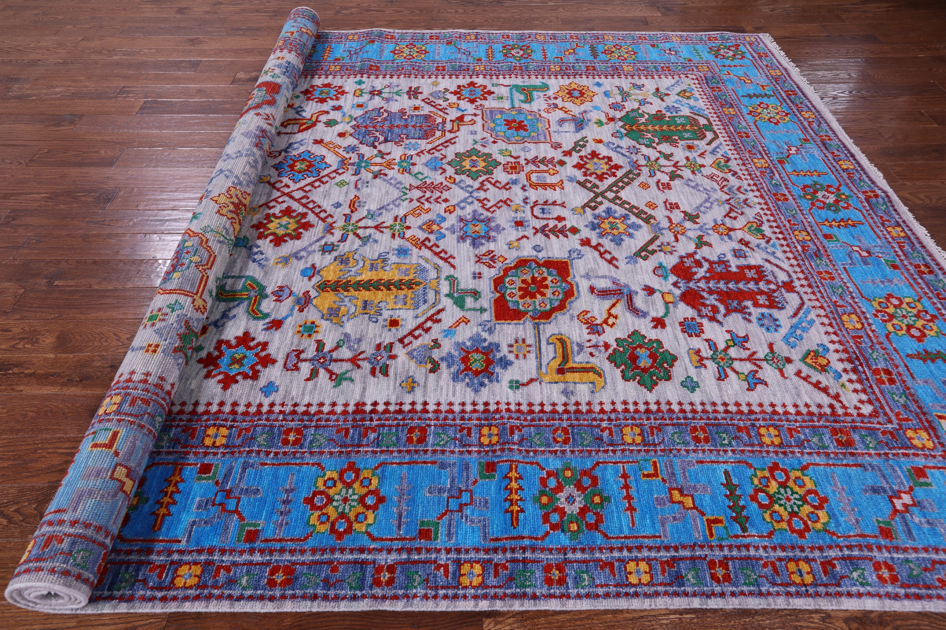 Grey Turkish Oushak Hand Knotted Wool Rug - 9' 1" X 12' 3" - Golden Nile