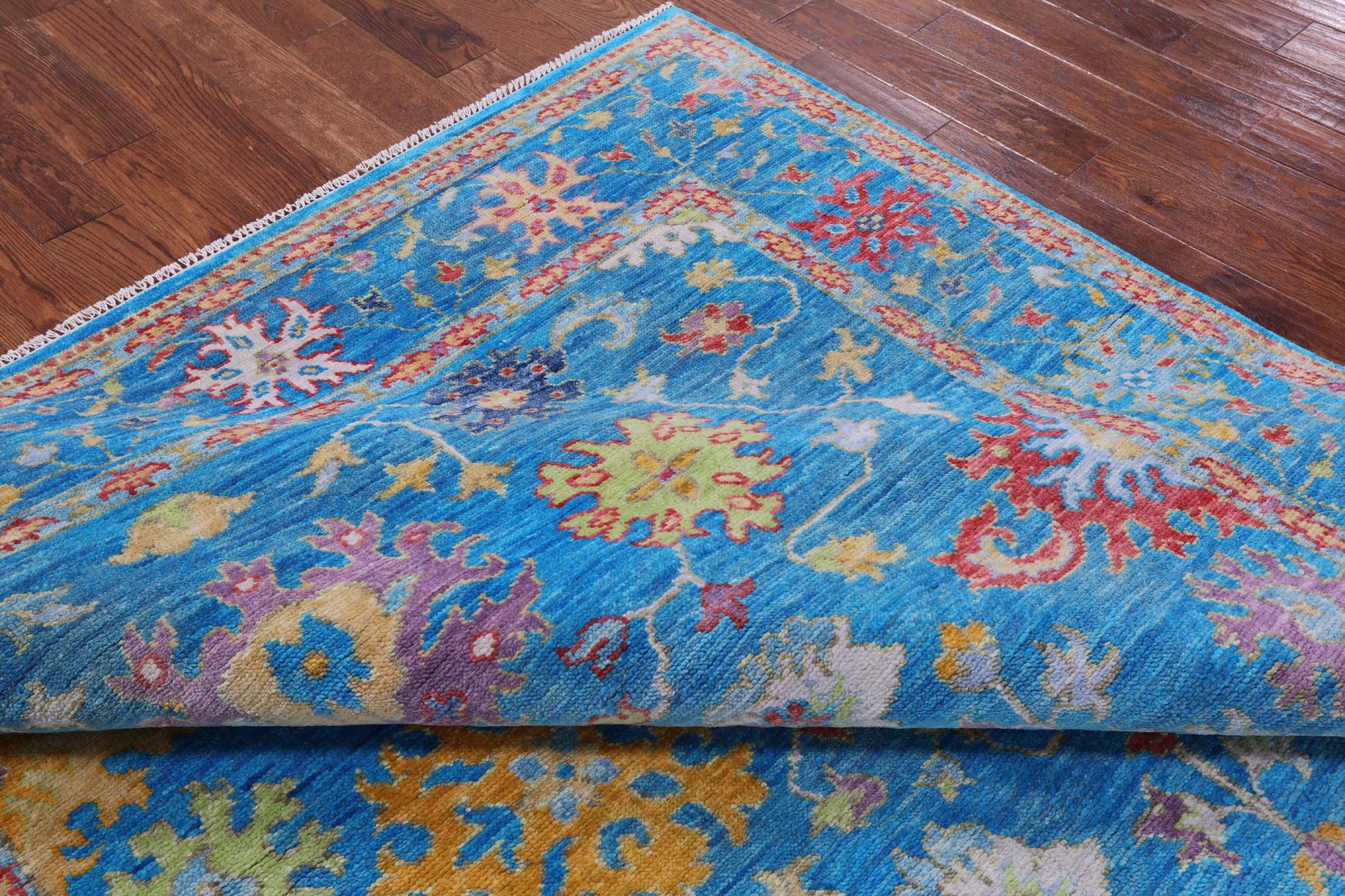 Blue Turkish Oushak Handmade Wool Rug - 7' 11" X 9' 10" - Golden Nile