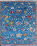 Blue Turkish Oushak Handmade Wool Rug - 7' 11" X 9' 10" - Golden Nile