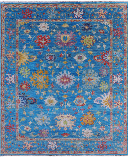 Blue Turkish Oushak Handmade Wool Rug - 7' 11" X 9' 10" - Golden Nile