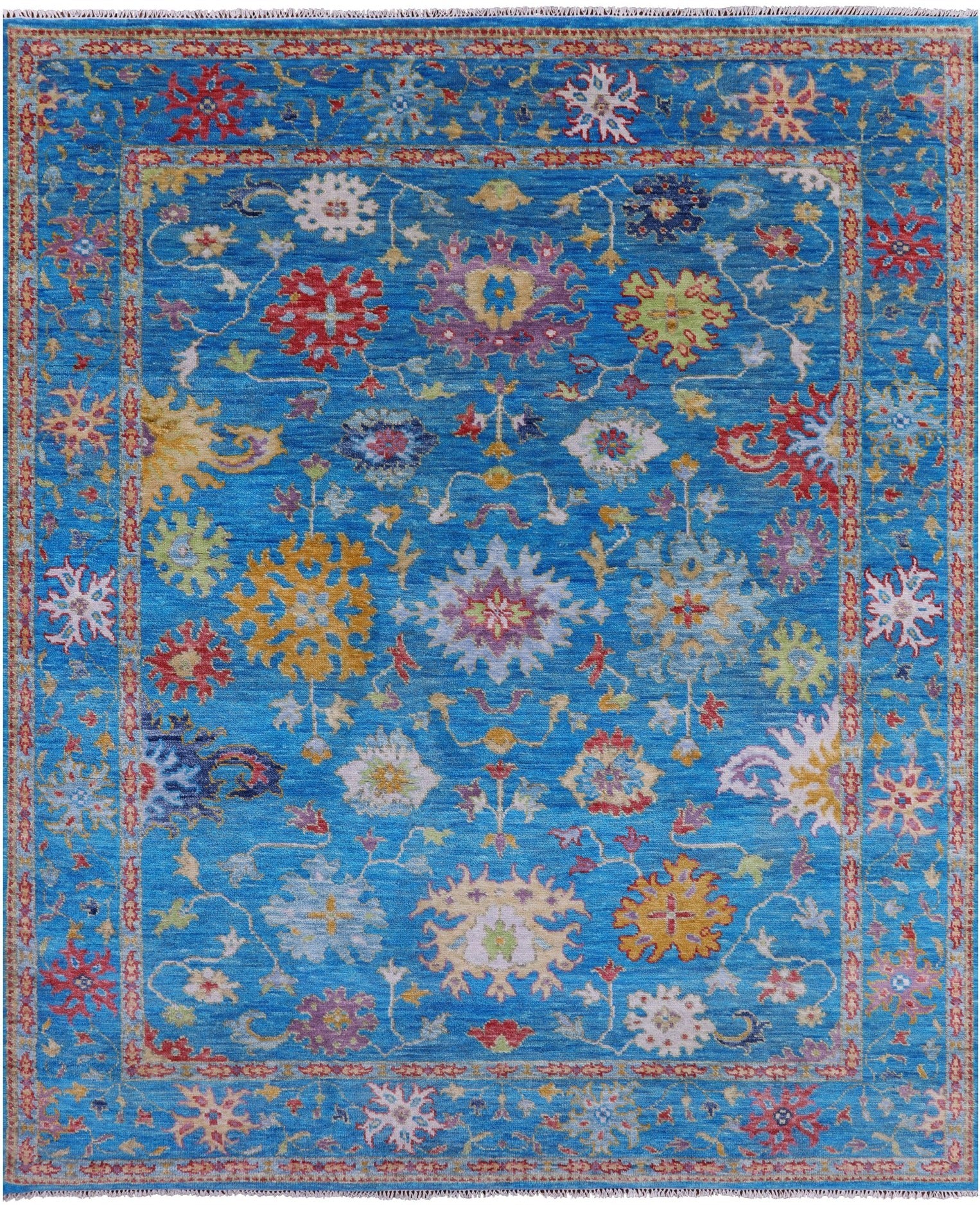 Blue Turkish Oushak Handmade Wool Rug - 7' 11" X 9' 10" - Golden Nile
